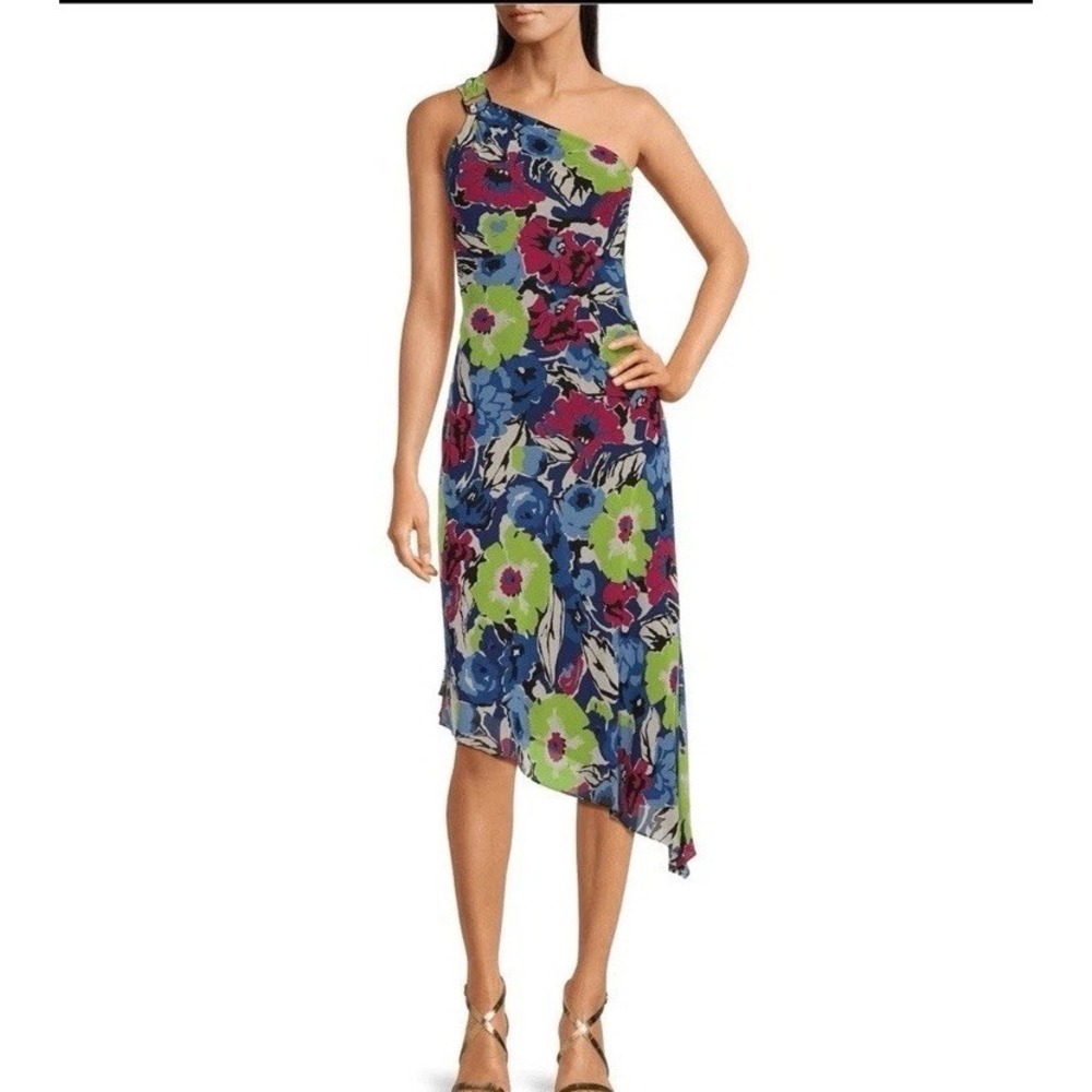 RALPH LAUREN LRL Size 10 Georgette One Shoulder Dress Midi Floral NWOT (099)